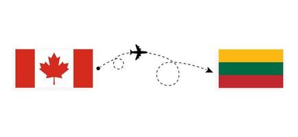 vlucht en reis van Canada naar Litouwen per reisconcept voor passagiersvliegtuigen vector