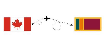 vlucht en reis van Canada naar Sri Lanka per reisconcept voor passagiersvliegtuigen vector