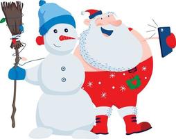 selfie van de kerstman en sneeuwpop vector