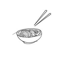 hand getrokken doodle Aziatisch eten noodle illustratie met doorlopende lijn kunststijl vector