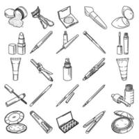 vrouwen make-up tools instellen pictogram vector. doodle hand getrokken of schets pictogramstijl vector