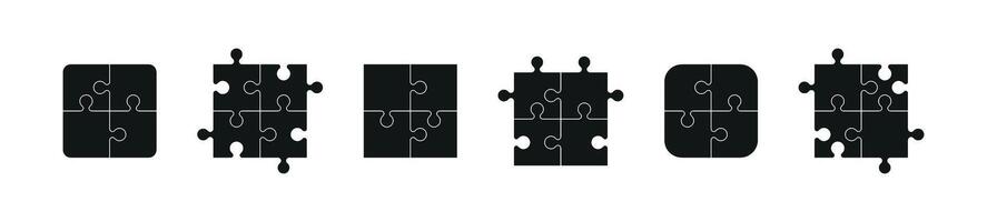 decoupeerzaag puzzel sjabloon met stukken geregeld in een rooster patroon ingelijst. vlak illustratie geïsoleerd Aan wit achtergrond. vector