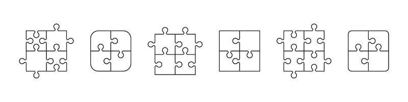 decoupeerzaag puzzel sjabloon met blanco stukken rooster patroon. vlak illustratie geïsoleerd Aan wit achtergrond. vector