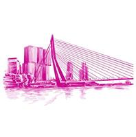 hand- getrokken achtergrond van de erasmusbrug Rotterdam Nederland in roze vector