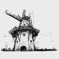 schetsen van traditioneel Nederlands windmolen in Nederland vector