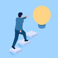mensen wandelen naar de De volgende ladder leidend naar de lamp van ideeën, een metafoor van de pad naar bedrijf succes vector