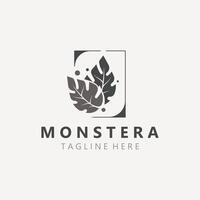 monstera deliciosa blad natuur logo ontwerp, vlak fabriek icoon ontwerp illustratie sjabloon vector