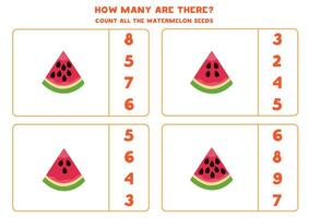 tellen allemaal watermeloen plakjes en cirkel de correct antwoorden. vector