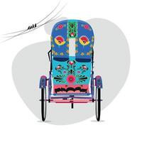 kleurrijk riksja achterkant illustratie. bangladesh riksja kunst. tri fiets van Dhaka stad. lokaal voertuig vector