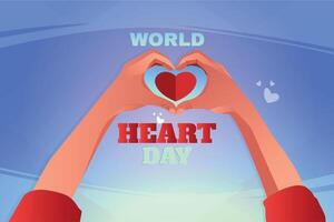 wereld hart dag, jong Dames maken handenvormig harten vector