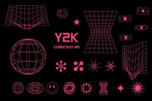 reeks lineair zwart meetkundig planeet neon zuur roze kader figuur y2k, 3d . voor poster, spandoek. vector