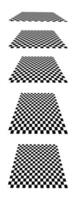reeks van geruit vliegtuigen in perspectief geïsoleerd Aan wit achtergrond. betegeld verdieping punt van visie. hellend schaakbord textuur. geneigd zijn bord met zwart en wit vierkantjesd patroon. vector