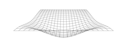 rooster met convex effec. futuristische vervormd netto. kromgetrokken maas textuur. meetkundig vervorming. zwaartekracht fenomeen. gebogen traliewerk oppervlakte geïsoleerd Aan wit achtergrond vector