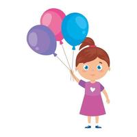 schattig klein meisje met helium ballonnen vector