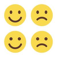 glimlach en verdrietig emoji icoon in vlak stijl. gelukkig en ongelukkig gezicht emoticon concept vector