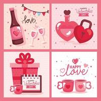set kaarten van gelukkige valentijnsdag met decoratie vector