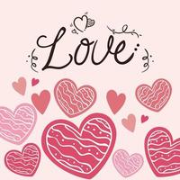 Valentijnsdagkaart met liefdesbelettering en decoratie vector