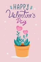 happy Valentijnsdag kaart met bloemen in potplant vector