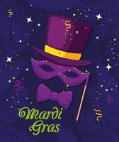 mardi gras masker vlinderdas en hoed vector ontwerp