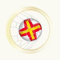 Guernsey scoren doel, abstract Amerikaans voetbal symbool met illustratie van Guernsey bal in voetbal netto. vector