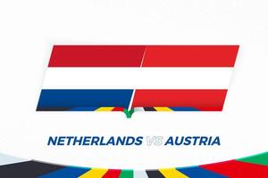 Nederland vs Oostenrijk in Amerikaans voetbal wedstrijd, groep d. versus icoon Aan Amerikaans voetbal achtergrond. vector