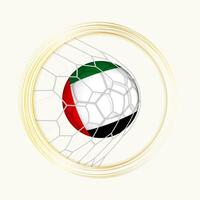 Verenigde Arabisch emiraten scoren doel, abstract Amerikaans voetbal symbool met illustratie van Verenigde Arabisch emiraten bal in voetbal netto. vector