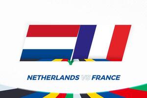 Nederland vs Frankrijk in Amerikaans voetbal wedstrijd, groep d. versus icoon Aan Amerikaans voetbal achtergrond. vector