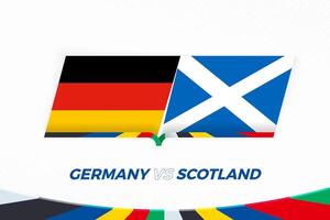 Duitsland vs Schotland in Amerikaans voetbal wedstrijd, groep a. versus icoon Aan Amerikaans voetbal achtergrond. vector