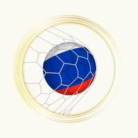 Rusland scoren doel, abstract Amerikaans voetbal symbool met illustratie van Rusland bal in voetbal netto. vector