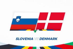 Slovenië vs Denemarken in Amerikaans voetbal wedstrijd, groep c. versus icoon Aan Amerikaans voetbal achtergrond. vector