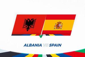 Albanië vs Spanje in Amerikaans voetbal wedstrijd, groep b. versus icoon Aan Amerikaans voetbal achtergrond. vector