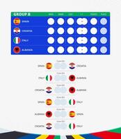 Europese Amerikaans voetbal wedstrijd 2024, groep b bij elkaar passen schema, allemaal wedstrijden van groep. vlaggen van Spanje, Kroatië, Italië, albanië. vector