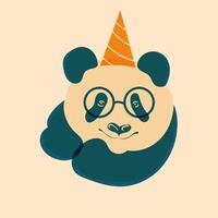 panda in een verjaardag hoed. avatar, insigne, poster, logo Sjablonen, afdrukken. illustratie in een minimalistische stijl met riso afdrukken effect. vlak tekenfilm stijl vector
