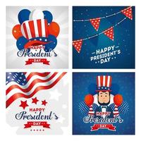 man avatar cartoon ballonnen hoed en vlag van de vs happy presidents day vector design