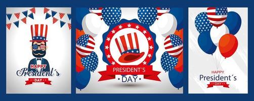 man ballonnen en hoed van usa happy presidents day vector design