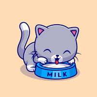 schattig kat drinken melk tekenfilm vector