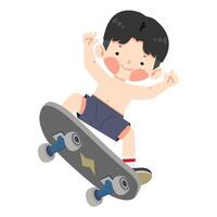 kind jongen jumping Aan skateboard vector