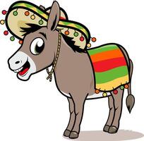 tekenfilm Mexicaans ezel met een sombrero hoed. grappig mariachi ezel karakter vieren cinco de mayo in Mexico. vector