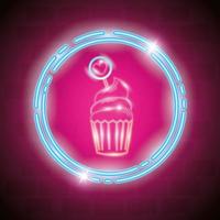 cupcake in neonlicht, valentijnskaartdag vector