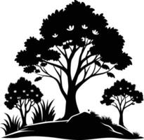silhouet van een boom met gras vector