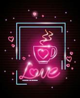 liefdesetiket in neonlicht, Valentijnsdag vector