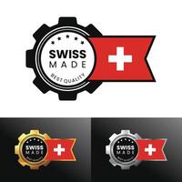 Zwitsers gemaakt met uitrusting en vlag ontwerp. gemaakt in Zwitserland voor banier, stempel, sticker, icoon, logo, symbool, label, insigne, zegel, teken. illustratie vector