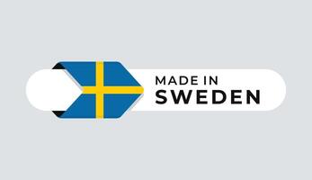 gemaakt in Zweden etiket met pijl vlag icoon en ronde kader. voor logo, label, insigne, zegel, label, teken, zegel, symbool, insigne, stempel, sticker, embleem, banier, ontwerp vector