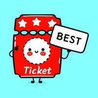 schattig bioscoop ticket met poster het beste. hand- getrokken tekenfilm kawaii karakter illustratie icoon. geïsoleerd Aan blauw achtergrond. bioscoop ticket denken concept vector