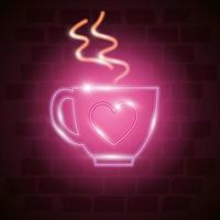 kopje koffie in neonlicht, valentijn dag vector