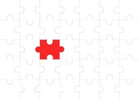 een rood puzzel stuk is in de midden- van een wit achtergrond vector