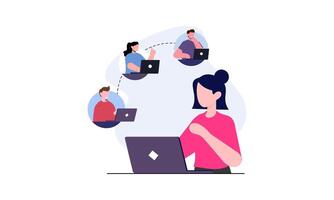 freelance ontwikkelaar op zoek Bij de toezicht houden op en pratend met collega's in conferentie vector