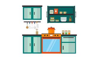 huis keukengerei, voedsel en apparaten in kleur vlak illustratie vector