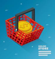 online winkel met winkelmandjes en pictogrammen vector