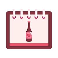 fles wijn met hart in geïsoleerde kalenderpictogram vector